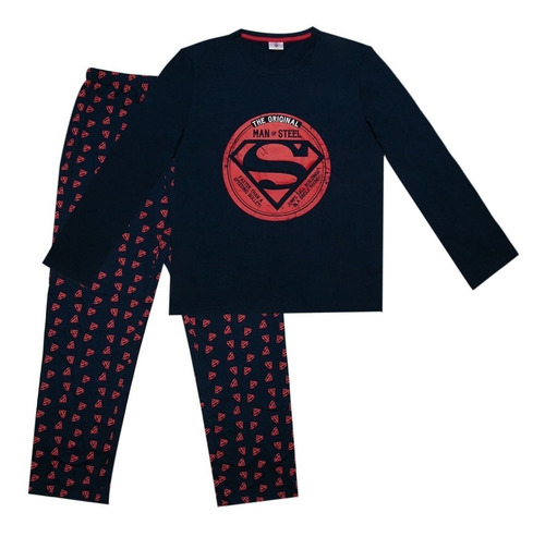 Pijama Hombre Algodon Invierno Hombre Acero Logo Rojo