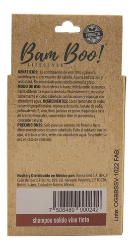Imagen 9 de 9 de Shampoo Sólido Artesanal Vino Tinto 80 Gr Bam Boo! Lifestyle