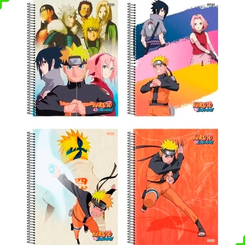 Caderno Naruto 10 Matérias 160 Folhas C/4 Kit Completo