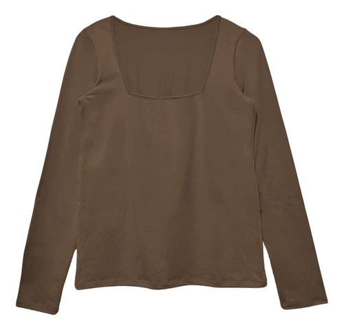 Algodon - Remera Manga Larga Escote Cuadrado Xs Al Xl