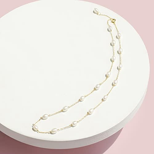 Comoto Collar De Perlas Para Mujer Cadena Llena De Oro De 14