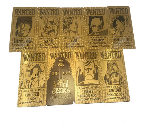 One Piece 9 Piezas Yen Billete Dorado Wanted Luffy Nami