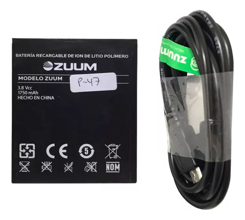 Combo Cable Micro Usb + Bateria 1750ma Para Zuum P47