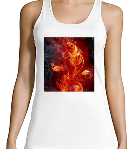 Musculosa Mujer Fuego Flor Arte Calor Llamas Dibujo Fire