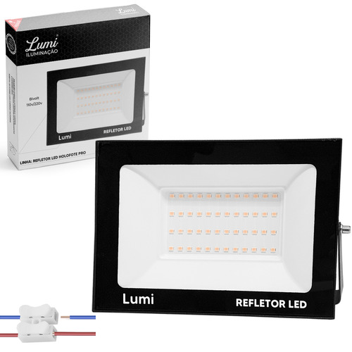 Refletor Super Micro Led Holofote Pro 200w Bivolt Prova D'água Cor Da Luz Branco Quente Lumi 1ª Linha