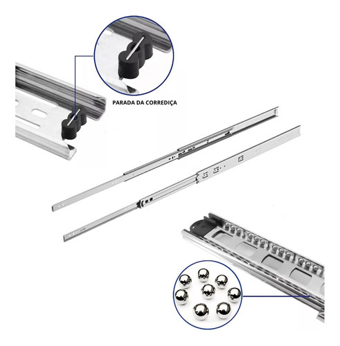 Caixa 15 Trilhos Corrediças 45cm H42 Aço Escovado