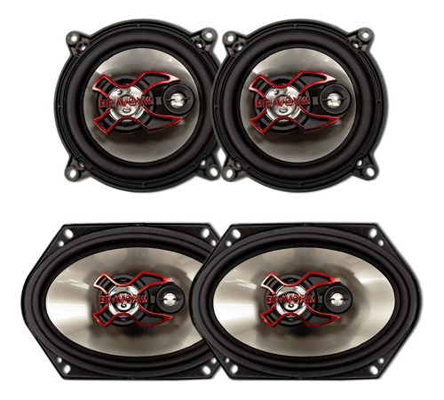 Kit 4 Alto Falante 200w B3x50x + B3x57x Triaxial Bravox Som Cor Preto