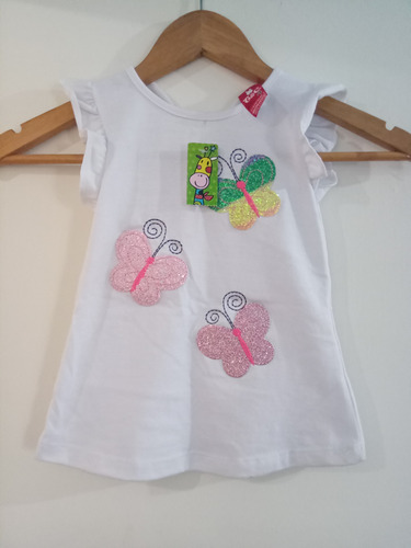 Remera D Nena Diseño Mariposas Con Brillos Marca T&c Talle 4