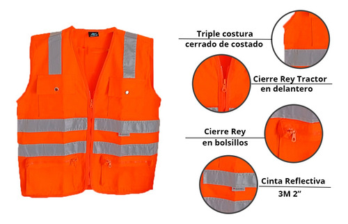 Chaleco Reflectivo Cinta 3m 2 Drill Algodón Color Naranja