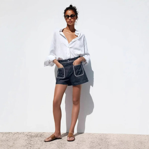 Pantalones Cortos De Mezclilla Zadata Con Bordados De Cintur