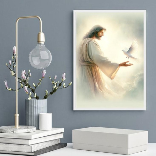 Quadro Decorativo Jesus E O Espírito Santo 33x24cm - Vidro