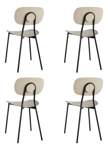 Set De 4 Sillas De Plástico Moderna Comedor Kala By Cassias Liso Negro Beige