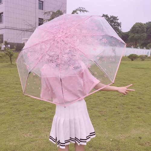 Guarda-chuva Feminino Transparente De Três Dobras Guarda-chu Cor A Desenho Do Tecido Liso