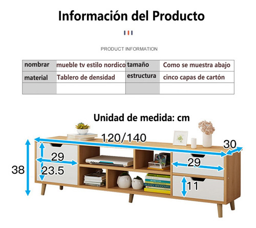 Mueble Tv Muebles Casillero Dormitorio Salón 120*30*38 Cm