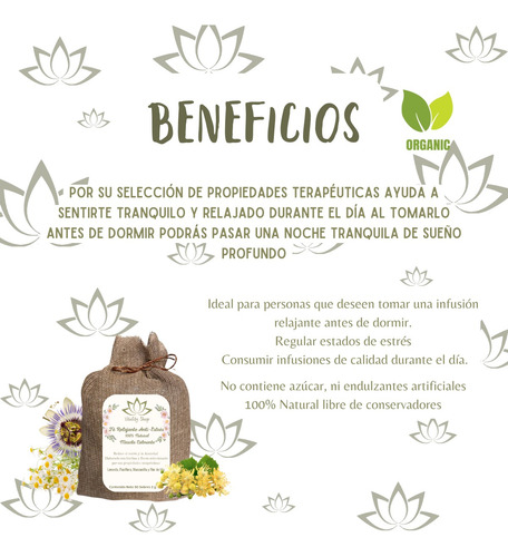 Té Relajante 100% Natural Mezcla Calmante 50 Sobres 2g. C/u