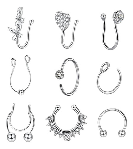 Juego De 9 Anillos De Nariz A La Moda En Forma De U, Estilo