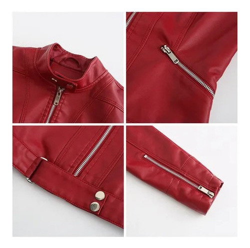 Chaqueta De Cuero Corta Con Cuello Alto De Otoño Para Mujer