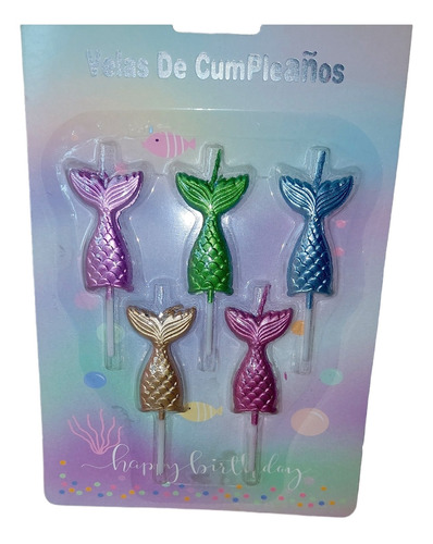 Velas De Cumpleaños Diseño Cola De Sirena Pack De 5