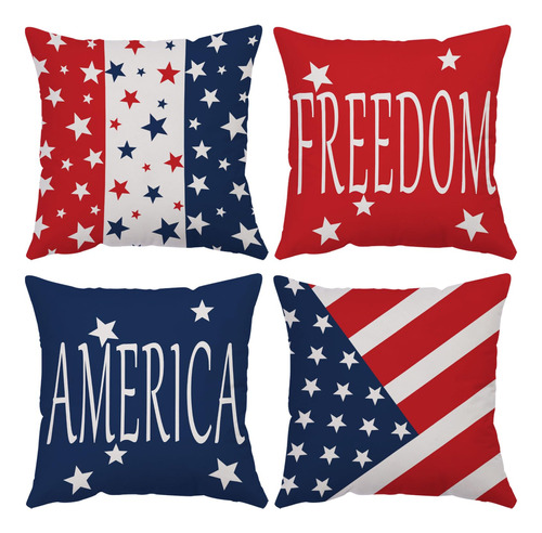 Juego De 4 Fundas De Almohada 56 X 56 Cm Bandera Usa, Día De