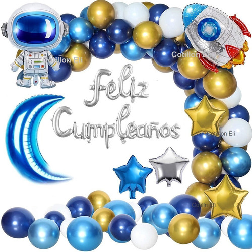 Set Globos Cumple Espacial Astronauta Cohete Luna Espacio 