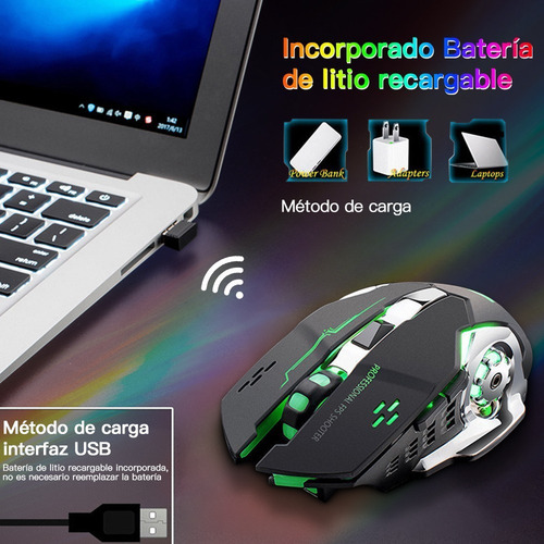 Mouse Gamer Inalambrico Usb Recargable Con Luz Led