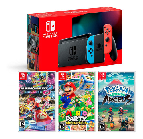 Nintendo Switch Neon 2019 +pokémon Arceus+ 2 Juegos Mario