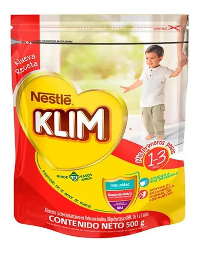 Leche de fórmula en polvo Nestlé Klim 1+ sabor miel en bolsa de 1 de 500g - 12 meses a 3 años