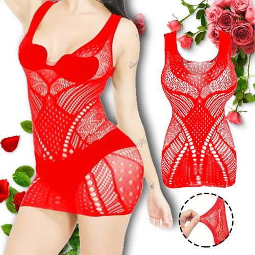 Bodystocking Malla Encaje Lencería Vestido Sexy Babydoll