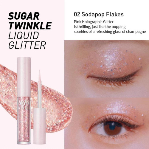 Delineador, Sugar Twinkle Liquid Glitter , Cosmética Coreana Color 02 sodapop flakes