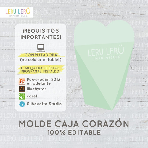 Kit Imprimible Molde Caja Forma Corazon Arriba (editable)