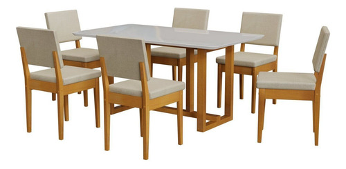 Conjunto Mesa Filadélfia Com Vidro 6 Cadeiras Miami Tecido