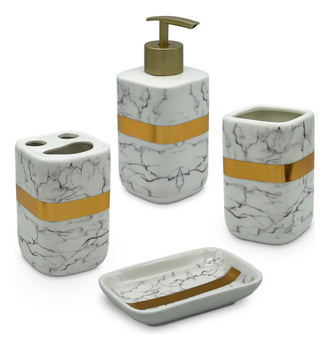 Kit Accesorios Set Baño 4 Piezas Ceramica Oro Ducha 82121