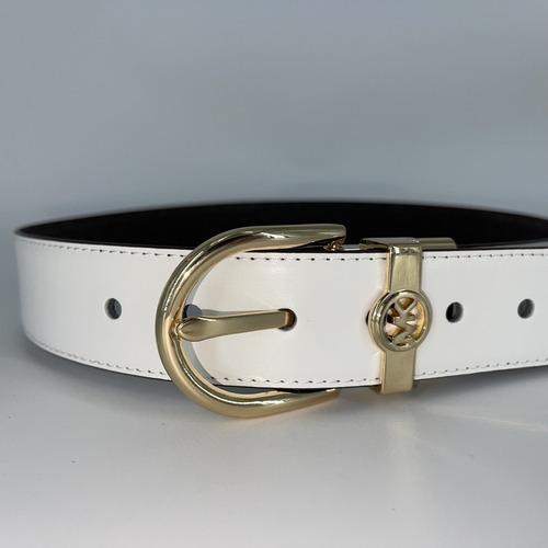 Cinto Michael Kors Reversible Blanco Y Cafe Color Blanco Y Cafe Con Letras Cafe Claro Diseño De La Tela Color Solido Y Estampado Talla Mediana