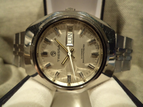 Esplendido Reloj Tressa Automatico Antiguo 1970 Unico Joya!! Acero Cromado Plateado (Usado)