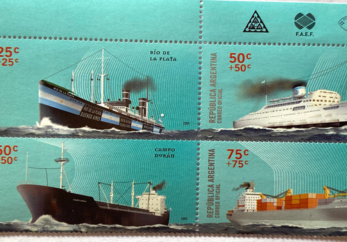 Filatelia Argentina Transporte Marítimo 2005 4 Val Mint