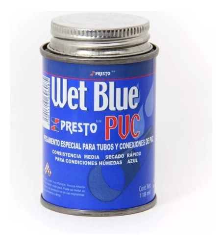 Pegamento Para Tuberia Presto Color Azul Wet Blue Lata 118ml