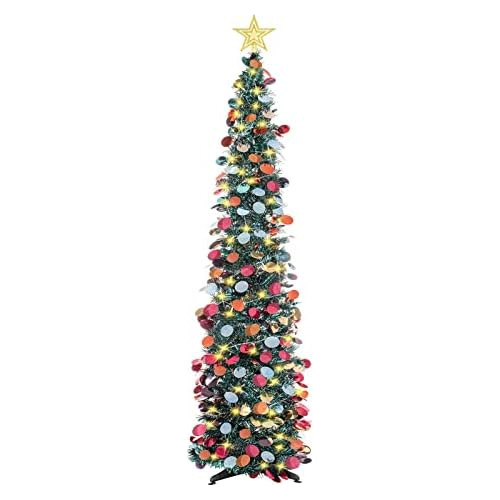 Árbol De Navidad De Tinsel De 5 Pies 50 Luces Led Colo...