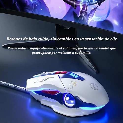 Mouse Inphic W9p Blanco Ergonómico Silencioso Con Cable 7 Botones Gamer 4 Niveles De Dpi Y Luminiscencia Alambrico Para Portátiles Y Ordenadores De Sobremesa