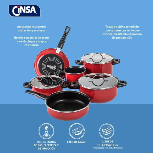 Imagen 7 de 8 de Batería De Cocina Sweet Cherry 10 Piezas Cinsa Color Rojo