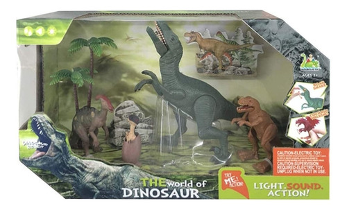 Set Dinosaurios X3 Juguete Luz Y Sonido + Accesorio