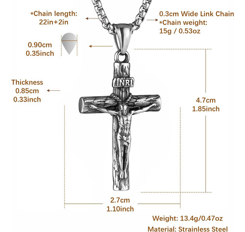 Hzman-collar Con Cruz De Crucifijo De Jesús De Acero De Cruz