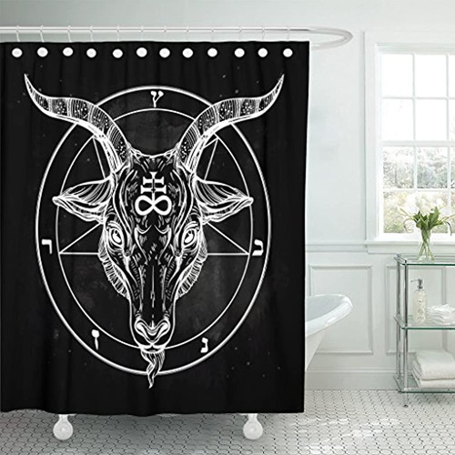 Emvency Cortina De Ducha Pentagrama Demon Baphomet Satanic C