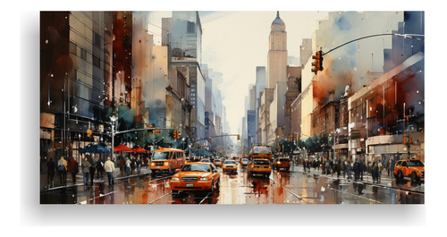 100x50cm Cuadro Pinturas De Nueva York Estilo Gris Y Champá