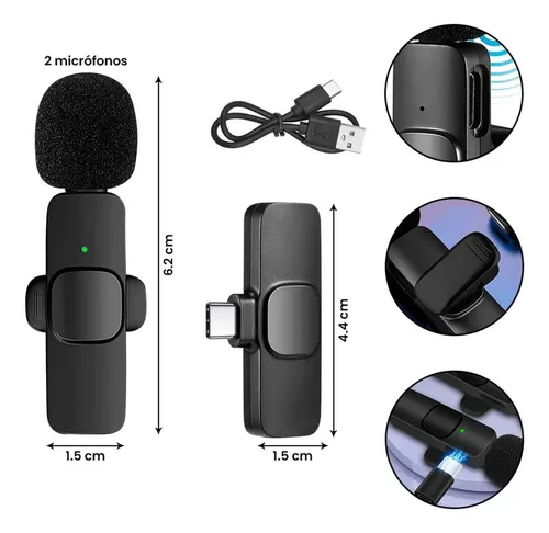 Micrófono Inalámbrico Solapa K9 Entrada Usb Tipo C Negro