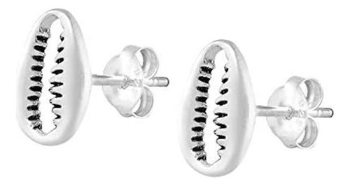 Aretes De Plata De Ley 925 Con Concha De Cauri Y Ambiente Pl
