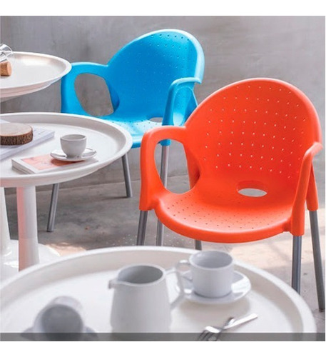Silla Cómoda Para Comedor Terraza, Patas De Acero, Contra Uv Estructura De La Silla Azul