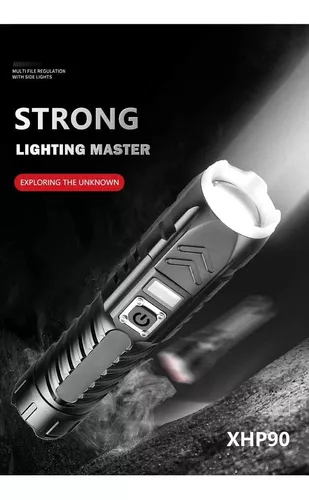 WINDFIRE Linterna de mano LED XHP90 brillante 300000 lúmenes altos  recargable USB, zoom 4 modos linternas tácticas, impermeable, pantalla de