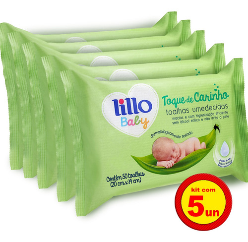 Kit 5 Lenços Umedecidos Toque De Carinho 50 Uni - Lillo