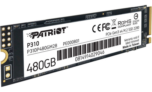 Disco Solido M.2 Nvme 480 Gb Patriot P310 Pcie Gen 3x4