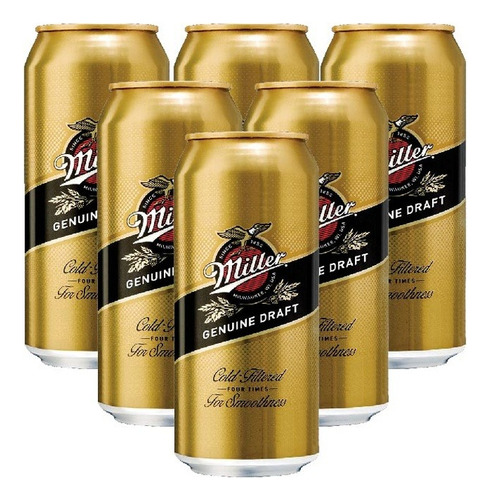 Cerveza Miller Genuine Draft Lata 473ml Pack X6 Puro Escabio